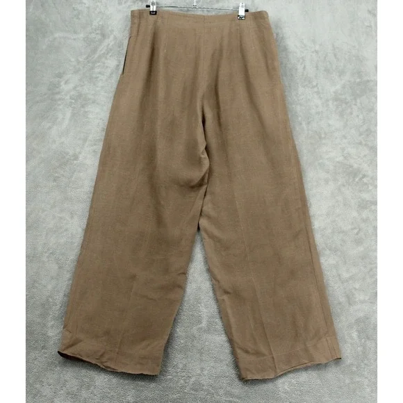 JJ ill Pants Women 16 Linen Wide Leg Pockets Pleated Lagenlook Boxy Relaxed Zip - Picture 2 of 11